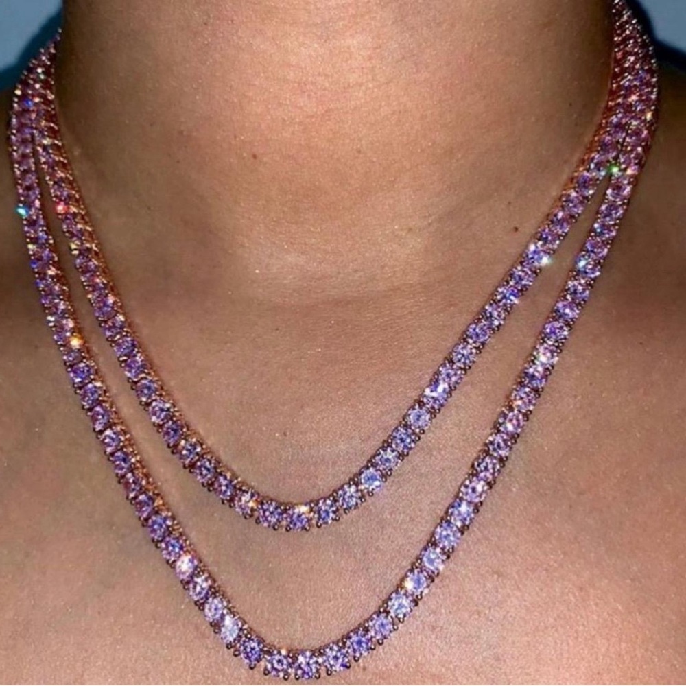 5mm 16 inch and 18inch pink tennis chain set